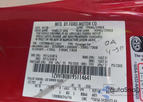 2009 Ford Mustang z USA, uszkodzony, nr VIN 1ZVHT80N195114641